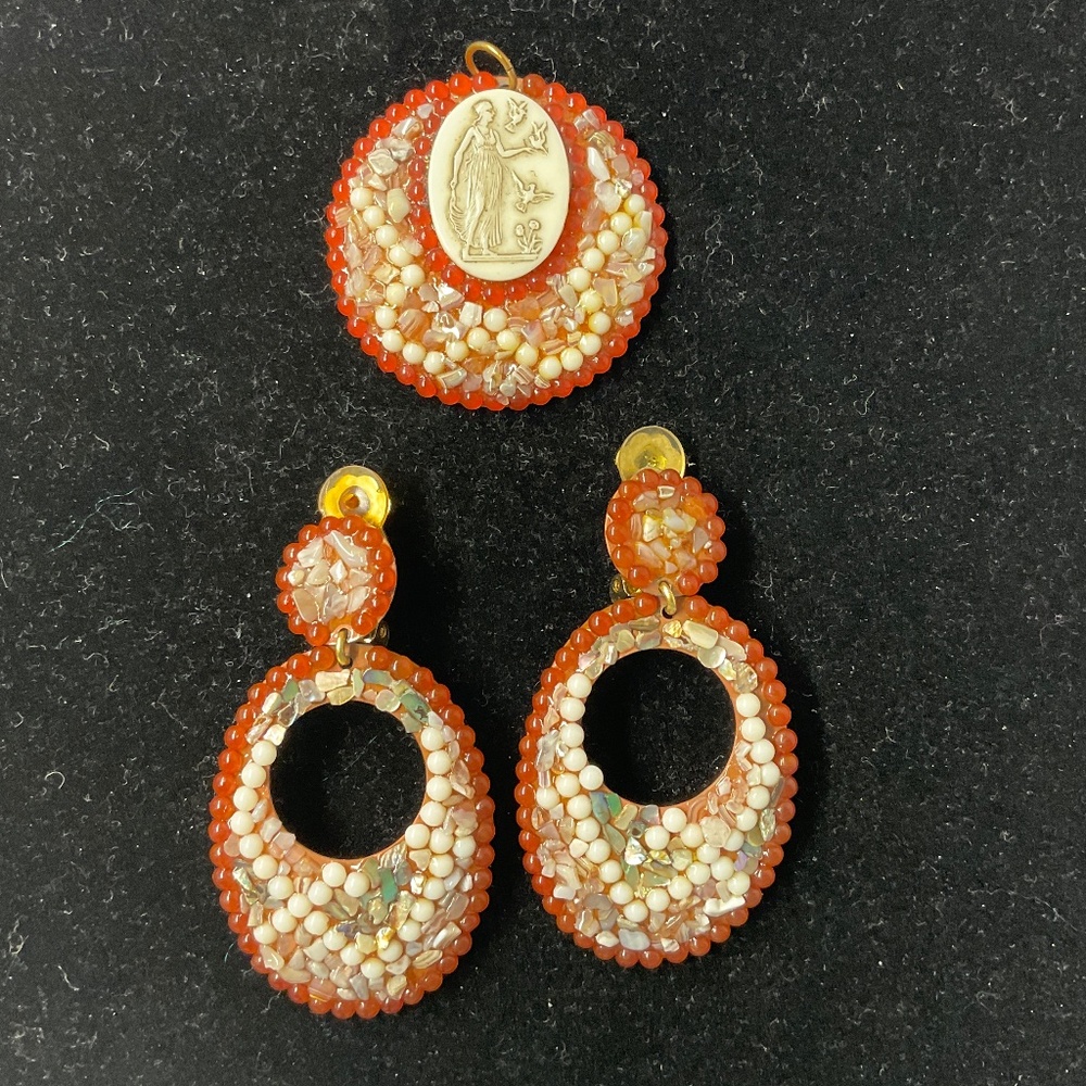 VTG 80's MICHELE SUGAR Clip Earrings and Pendant
